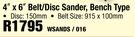 4" x 6" Belt/Disc Sander, Bench Type WSANDS/016