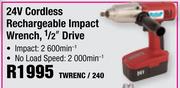 24V Cordless Rechargeable Impact Wrench, 1/2" Drive TWRENC/240