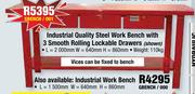 Industrial Quality Steel Work Bench With 3 Smooth Rolling Lockable Drawers Shown GBENCH/001