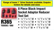 8 Piece Heavy Duty Black Impact Socket Adaptor Reducer Tool Set TSOCKE/080