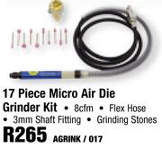 17 Piece Micro Air Die Grinder Kit AGRINK/017