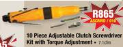 10 Piece Adjustable Clutch Screwdriver Kit With Torque Adjustment 7.1Cfm ASCRWD/010