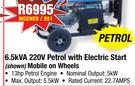 Macafric 6.5kVA 220V Petrol Generator With Electric Start Mobile On Wheels MGENER/551