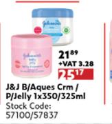 J&J B/Aques Cream/P/Jelly-1 x 350/325ml