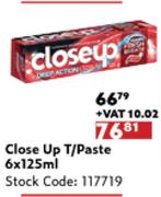 Close Up T/Paste-6 x 125ml