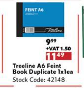 Treeline A6 Feint Book Duplicate-1 x 1 Each