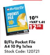 B/Fly Pocket File A4 10 Page-1 x 1 Each