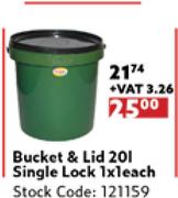 Bucket & Lid 20L Single Lock-1 x 1 Each