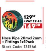 Hose Pipe 20m x 12mm + Fittings-1x1 Pack