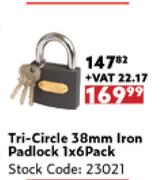Tri Circle 38mm Iron Padlock-1x6 Pack