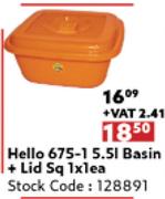 Hello 675-1 5.5L Basin + Lid Sq-1 x 1 Each