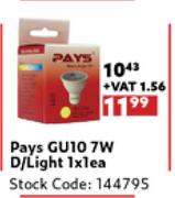 Pays GU10 7W D/Light-1 x 1 Each