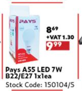 Pays A55 LED 7W B22/E27-1 x 1 Each