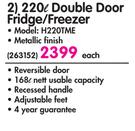 Hisense 220Ltr Double Door Fridge/Freezer H220TME