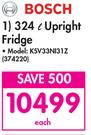 Bosch 324L Upright Fridge KSV33NI31Z-Each
