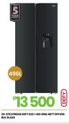Defy 496L Nett BLK Glass SxS + WD Fridge DFF456 20-576