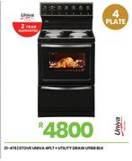 Univa 4 PLT + Utility Draw U116B BLK Stove 21-476