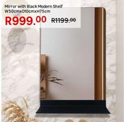 Mirror With Black Modern Shelf W50cm x D10cm x H75cm