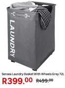 Sensea Laundry Basket With Wheels Grey 72L