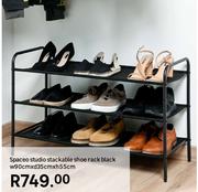 Spaceo Studio Stackable Shoe Rack Black W90cm x d35cm x h55cm