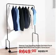 Spaceo Free Standing Studio Garment Rack Metal Paris Black W5.9 x D115.7 x H45.6cm
