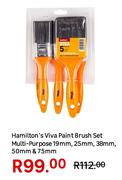 Hamilton's Viva Paint Brush Set Multipurpose 19mm, 25mm, 38mm, 50mm & 75mm