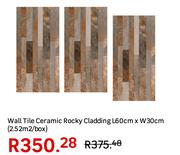 Wall Tile Ceramic Rocky Cladding L60cm x W30cm (2.52 Sqm/Box)