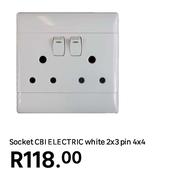 CBI White Electric Socket 2 x 3 Pin 4x4