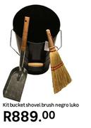 Kit Bucket Shovel Brush Negro Luko