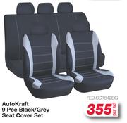 Auto Kraft 9 Pce Black/Grey Seat Cover Set FED.SC1842BG-Per Set