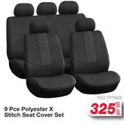 Auto Kraft 9 Pce Polyester X Stitch Seat Cover Set FED.TY1843-Per Set