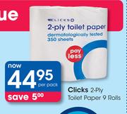 Clicks 2 Ply Toilet Paper Per 9 Rolls-Per Pack