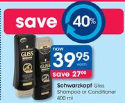 Schwarzkopf Gliss Shampoo Or Conditioner-400ml Each