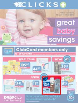 Clicks : Great Baby Savings (12 Apr - 8 May 2016), page 1