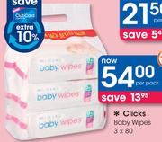 Clicks Baby Wipes-3x80's Per Pack