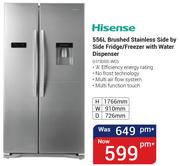 Hisense 556Ltr Brushed Stainless Steel Side By Side Fridge/Freezer With Water Dispenser H730SS-WD