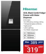 Hisense 323Ltr Black Combi Fridge/Freezer With Water Dispenser H420-BMI