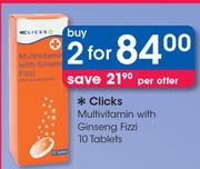 Clicks Multivitamin With Ginseng Fizzi 10 Tablets-For 2