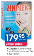 Zinplex Combo Pack Facial Wash, Treatment Gel & 120 Tablets-Per Offer