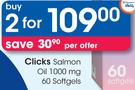 Clicks Salmon Oil 1000mg 60 Softgels-2 Packs