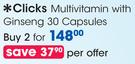Clicks Multivitamin With Ginseng Capsules-2 x 30's