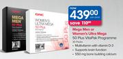 GNC Mega Men or Women's Ultra Mega 50 Plus VitaPak Programme 30 Packs-Per Pack