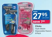 Clicks Triple Blade Disposable Razors 4-Pack