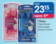 Clicks Triple Blade Disposable Razors 5-Pack