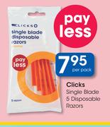 Clicks Single Blade 5 Disposable Razors-Per Pack