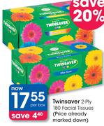 Twinsaver 2-Ply 180 Facial Tissues-Per Box