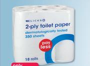 Clicks 2 Ply Toilet Paper 18 Rolls-Per Pack