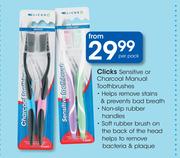 Clicks Sensitive Or Charcoal Manual Toothbrushes-Per Pack