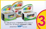 Centrum Adult, Kids Or Select 50 + 30 Tablets-Per Pack