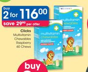 Clicks Multivitamin Chewables Raspberry 60 Chews-For 2